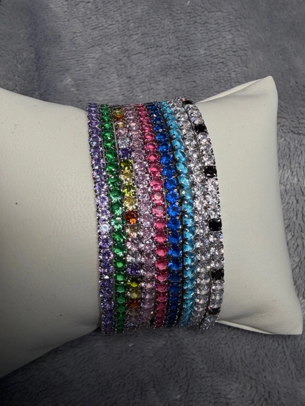 Stainless Steel Stretchy Silver Tone Tennis Bracelet - Picture 2 of 4